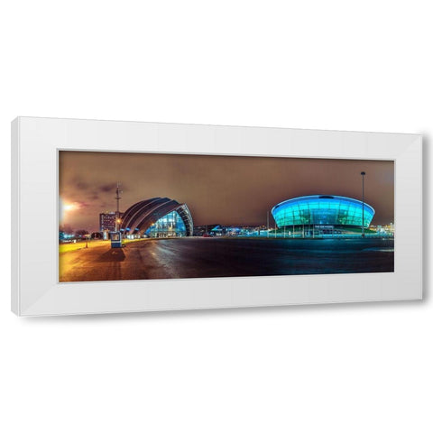 Evening view of Clyde Auditorium and SSE Hydro in Glasgow, FTBR-1903 White Modern Wood Framed Art Print by Frank, Assaf