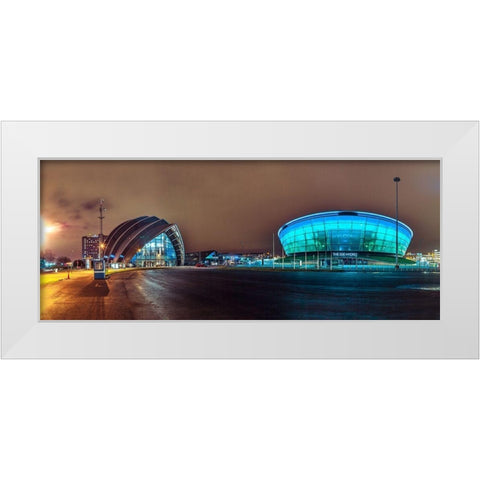 Evening view of Clyde Auditorium and SSE Hydro in Glasgow, FTBR-1903 White Modern Wood Framed Art Print by Frank, Assaf