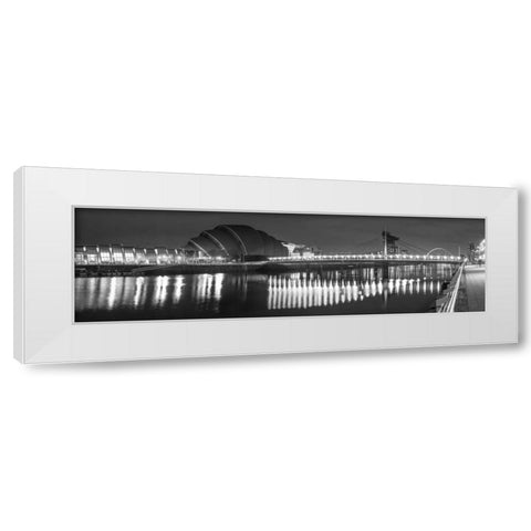View along the river Clyde at night, Glasgow, FTBR-1808 White Modern Wood Framed Art Print by Frank, Assaf