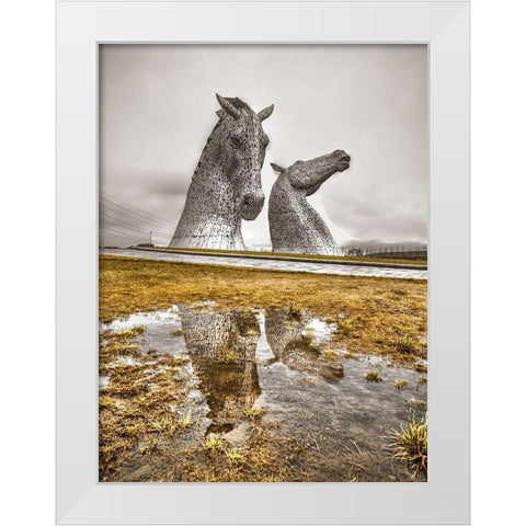 The kelpies horse statue at the Helix park in Falkirk -Scotland White Modern Wood Framed Art Print by Frank, Assaf