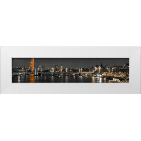 Panoramic view of London skyline over River Thames White Modern Wood Framed Art Print by Frank, Assaf