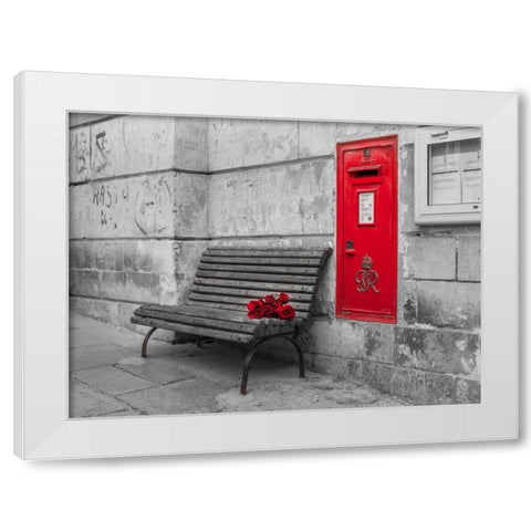 Bunch of roses on a bench, Birgu, Malta White Modern Wood Framed Art Print by Frank, Assaf