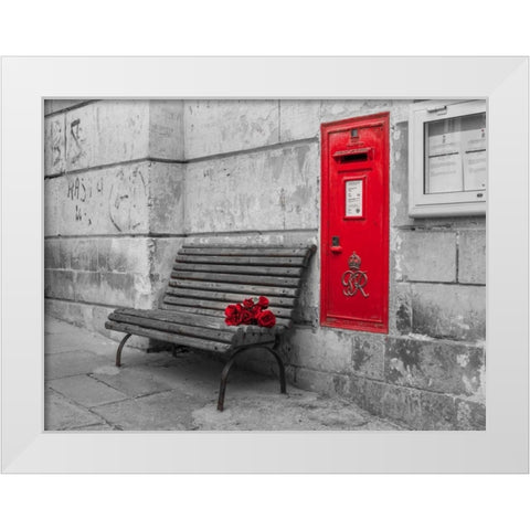 Bunch of roses on a bench, Birgu, Malta White Modern Wood Framed Art Print by Frank, Assaf