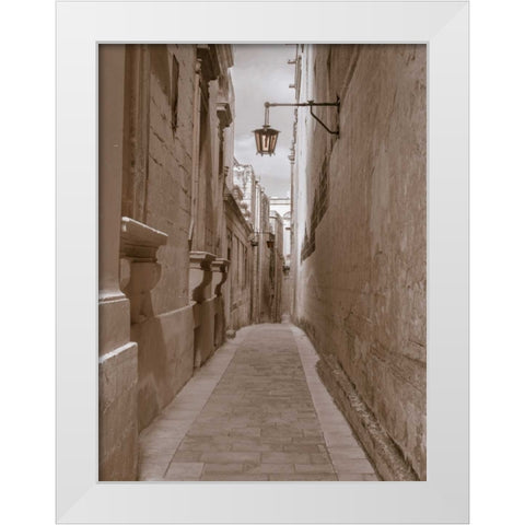 Narrow street in town of Mdina, Malta White Modern Wood Framed Art Print by Frank, Assaf