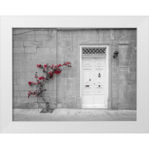 Old wooden door on house in Mdina, Malta White Modern Wood Framed Art Print by Frank, Assaf