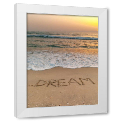 Sand writing - Word Dream written on beach White Modern Wood Framed Art Print by Frank, Assaf
