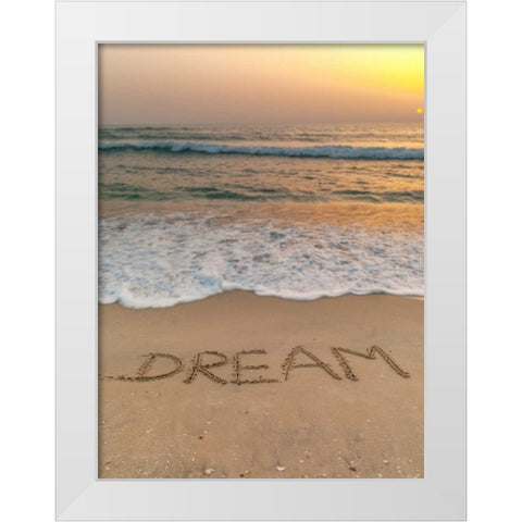 Sand writing - Word Dream written on beach White Modern Wood Framed Art Print by Frank, Assaf