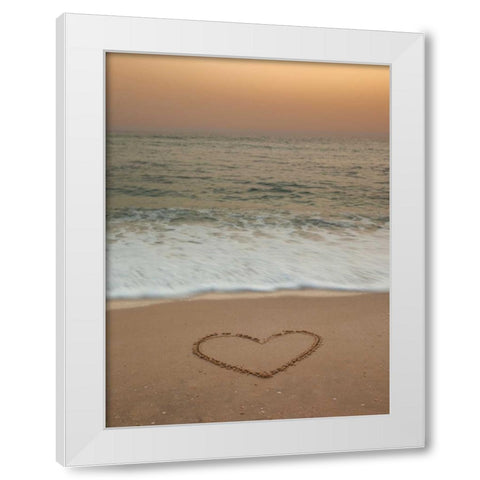 Sand writing - Heart shape drawn on beach White Modern Wood Framed Art Print by Frank, Assaf