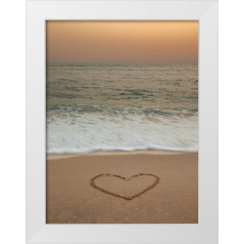 Sand writing - Heart shape drawn on beach White Modern Wood Framed Art Print by Frank, Assaf