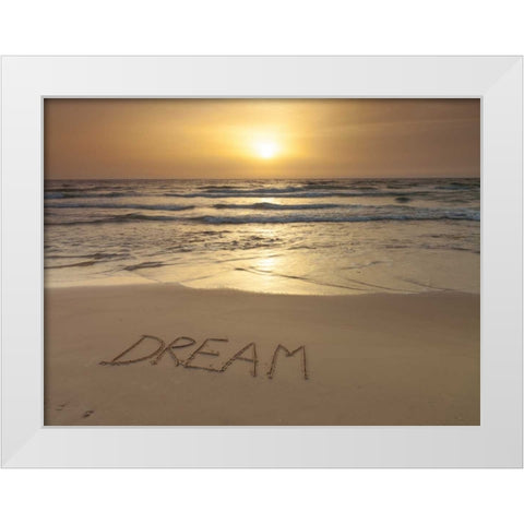 Sand writing - Word Dream written on beach White Modern Wood Framed Art Print by Frank, Assaf