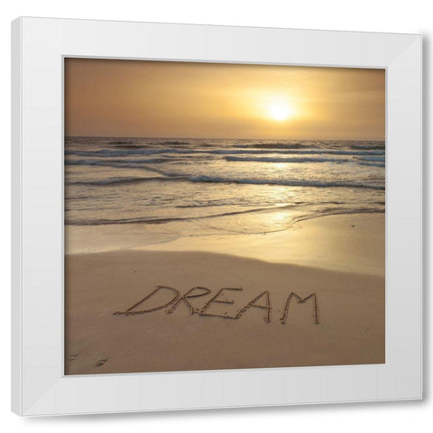 Sand writing - Word Dream written on beach White Modern Wood Framed Art Print by Frank, Assaf