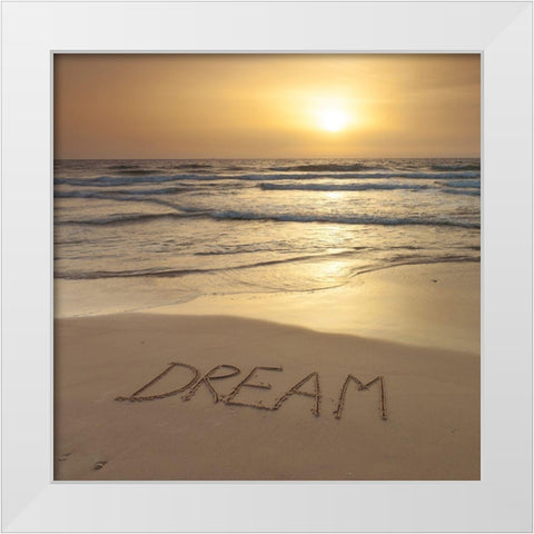 Sand writing - Word Dream written on beach White Modern Wood Framed Art Print by Frank, Assaf