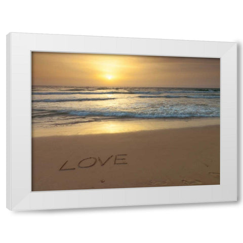 Sand writing - Word Love written on beach White Modern Wood Framed Art Print by Frank, Assaf