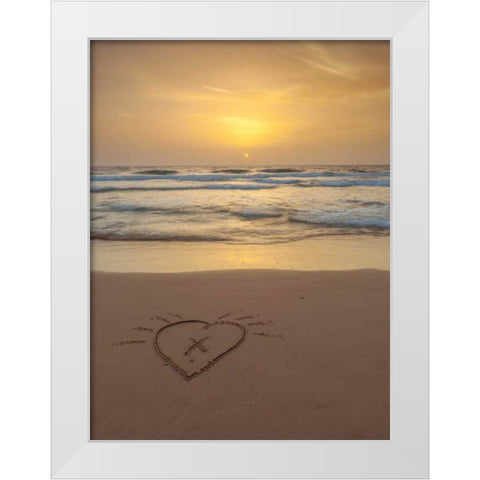 Sand writing - Heart shape drawn on the beach White Modern Wood Framed Art Print by Frank, Assaf