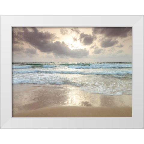 Tranquil beach with cloudscape White Modern Wood Framed Art Print by Frank, Assaf