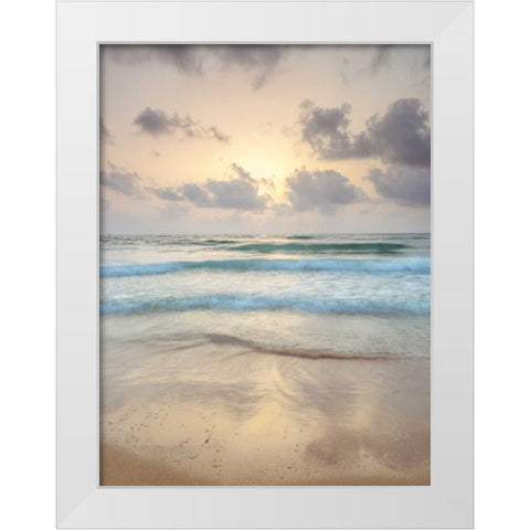 Tranquil beach with cloudscapes White Modern Wood Framed Art Print by Frank, Assaf