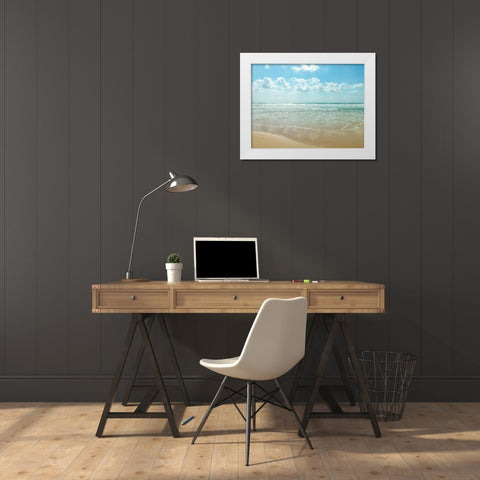Beautiful beach with cloudscape White Modern Wood Framed Art Print by Frank, Assaf