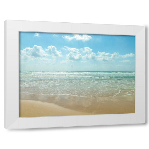 Beautiful beach with cloudscape White Modern Wood Framed Art Print by Frank, Assaf