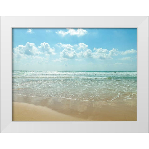 Beautiful beach with cloudscape White Modern Wood Framed Art Print by Frank, Assaf