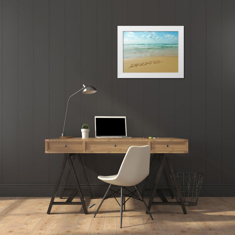 Word Dreamer written in sand on the beach White Modern Wood Framed Art Print by Frank, Assaf