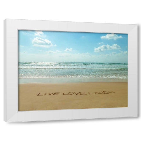 Live Love Laugh written in sand - Beach writing White Modern Wood Framed Art Print by Frank, Assaf