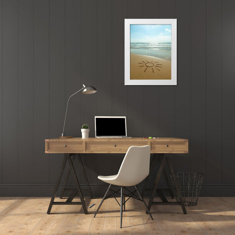 Sun drawn on the beach White Modern Wood Framed Art Print by Frank, Assaf