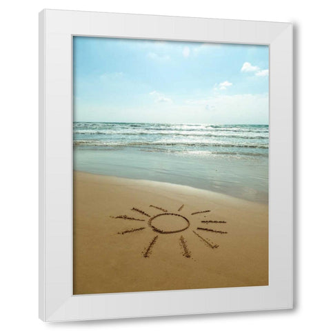 Sun drawn on the beach White Modern Wood Framed Art Print by Frank, Assaf