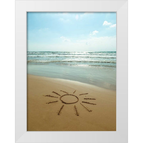 Sun drawn on the beach White Modern Wood Framed Art Print by Frank, Assaf