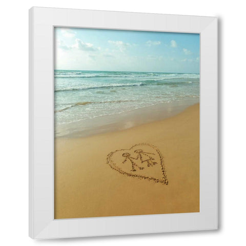 Couple in heart drawn on sand at the beach White Modern Wood Framed Art Print by Frank, Assaf