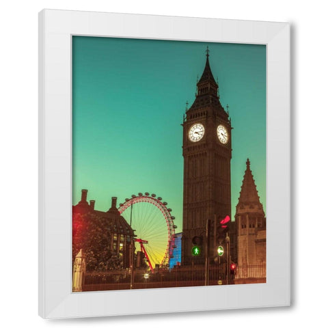 View of Big Ben from street, London, UK, FTBR-1905 White Modern Wood Framed Art Print by Frank, Assaf