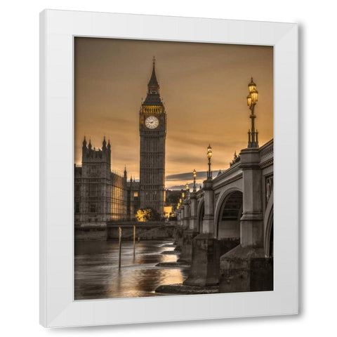 Westminster bridge and Big Ben from Thames promenade, London, UK White Modern Wood Framed Art Print by Frank, Assaf