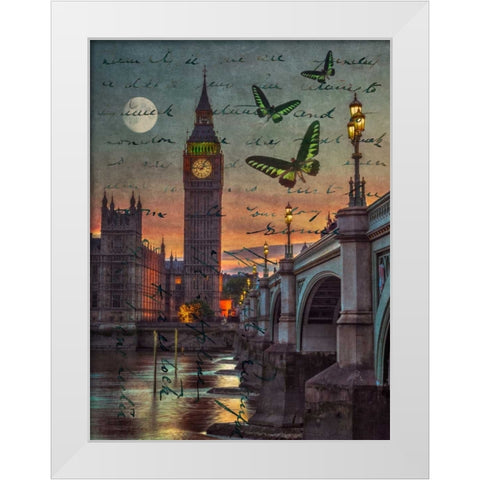 Westminster bridge and Big Ben from Thames promenade, London, UK White Modern Wood Framed Art Print by Frank, Assaf
