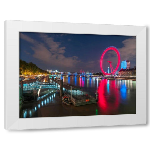 London city skyline with London Eye over river Thames, UK White Modern Wood Framed Art Print by Frank, Assaf