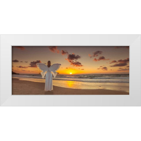 Angel on the beach at sunset White Modern Wood Framed Art Print by Frank, Assaf