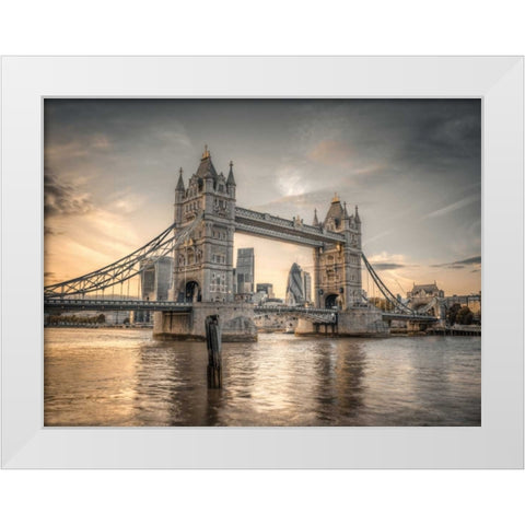 Famous Tower Bridge over River Thames, London, UK, FTBR-1827 White Modern Wood Framed Art Print by Frank, Assaf