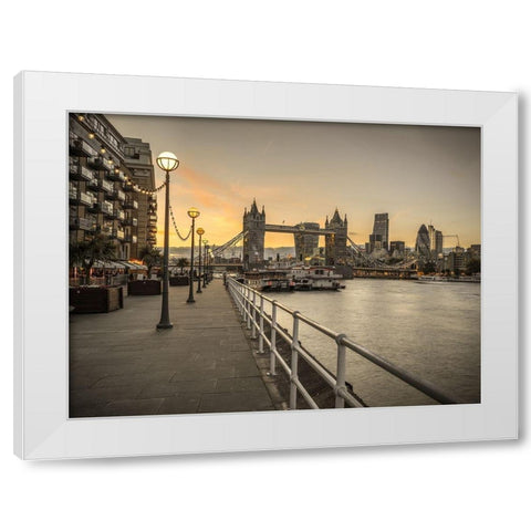 London Riverside Promenade with Tower bridge White Modern Wood Framed Art Print by Frank, Assaf