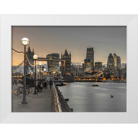 London Riverside Promenade with Tower bridge White Modern Wood Framed Art Print by Frank, Assaf