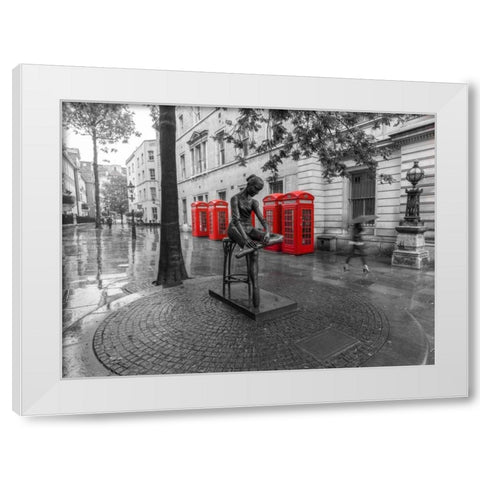 Statue on London city street White Modern Wood Framed Art Print by Frank, Assaf