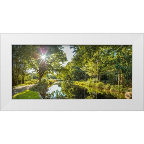 Basingstoke canal in countryside, UK White Modern Wood Framed Art Print by Frank, Assaf