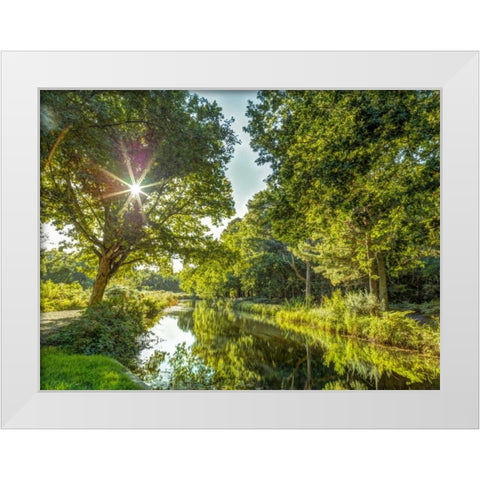 Basingstoke canal in countryside, UK White Modern Wood Framed Art Print by Frank, Assaf