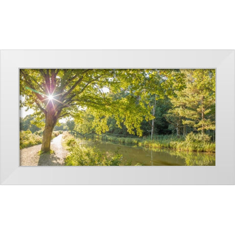 Basingstoke canal in countryside, UK White Modern Wood Framed Art Print by Frank, Assaf