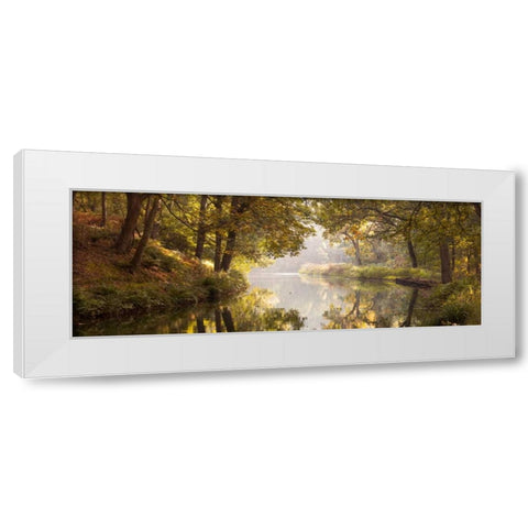 Basingstoke canal in countryside, UK, FTBR-1828 White Modern Wood Framed Art Print by Frank, Assaf