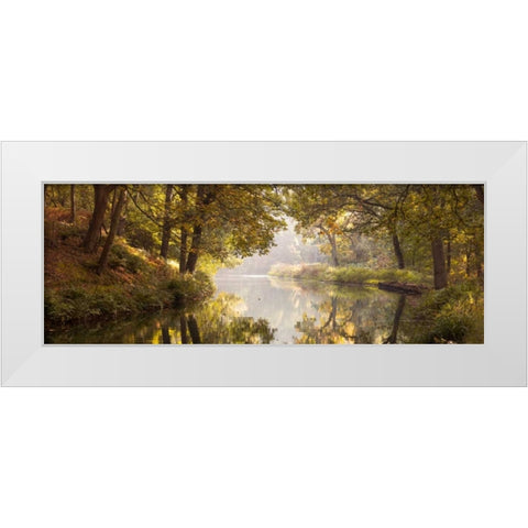 Basingstoke canal in countryside, UK, FTBR-1828 White Modern Wood Framed Art Print by Frank, Assaf