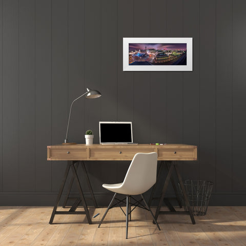 Panoramic view of London city in evening White Modern Wood Framed Art Print by Frank, Assaf