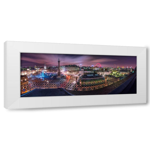 Panoramic view of London city in evening White Modern Wood Framed Art Print by Frank, Assaf