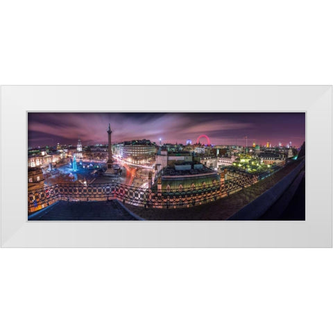 Panoramic view of London city in evening White Modern Wood Framed Art Print by Frank, Assaf
