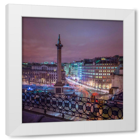 Evening view of Trafalgar Square, London, UK White Modern Wood Framed Art Print by Frank, Assaf