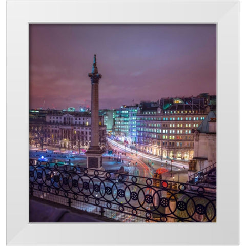 Evening view of Trafalgar Square, London, UK White Modern Wood Framed Art Print by Frank, Assaf