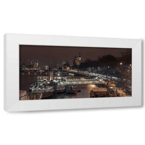 Evening view of London city, FTBR-1831 White Modern Wood Framed Art Print by Frank, Assaf