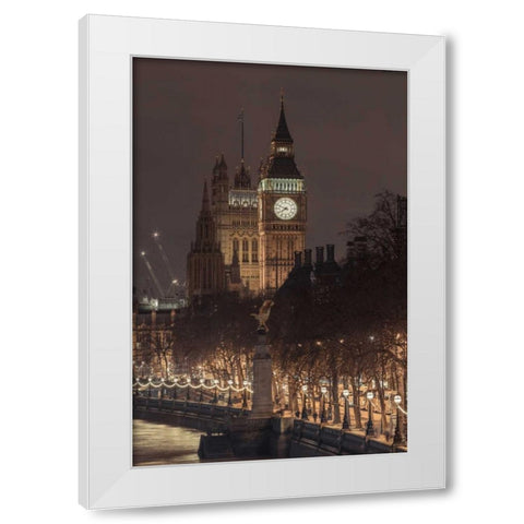 Evening view of Big Ben, London, UK, FTBR-1832 White Modern Wood Framed Art Print by Frank, Assaf